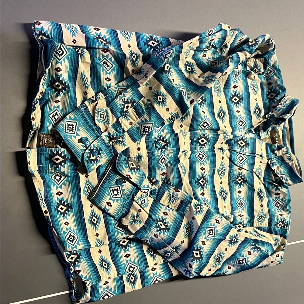 Ariat Teal and Cream Geometric Shirt